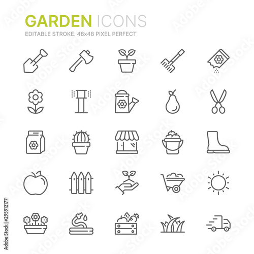 Collection of garden related line icons. 48x48 Pixel Perfect. Editable stroke
