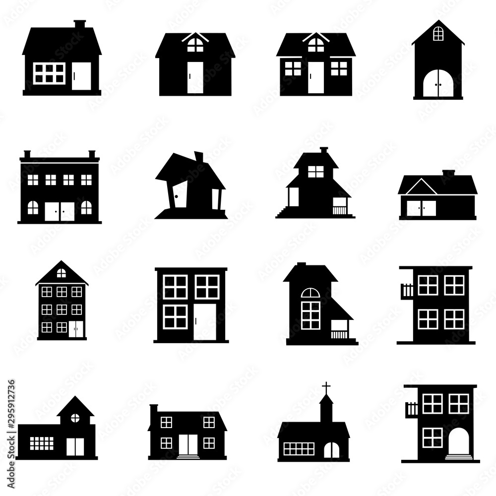Buildings Collection icons set isolated on white background
