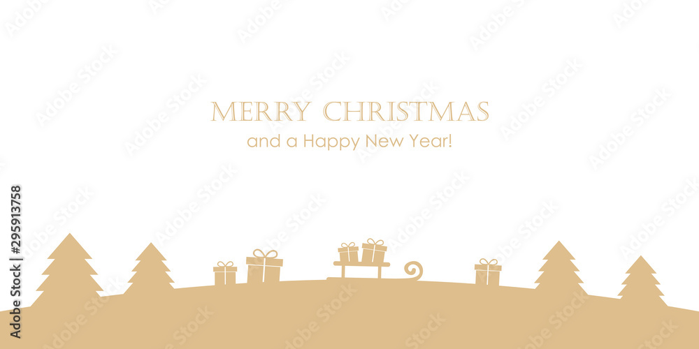 christmas greeting card with firs gifts and stars vector illustration EPS10