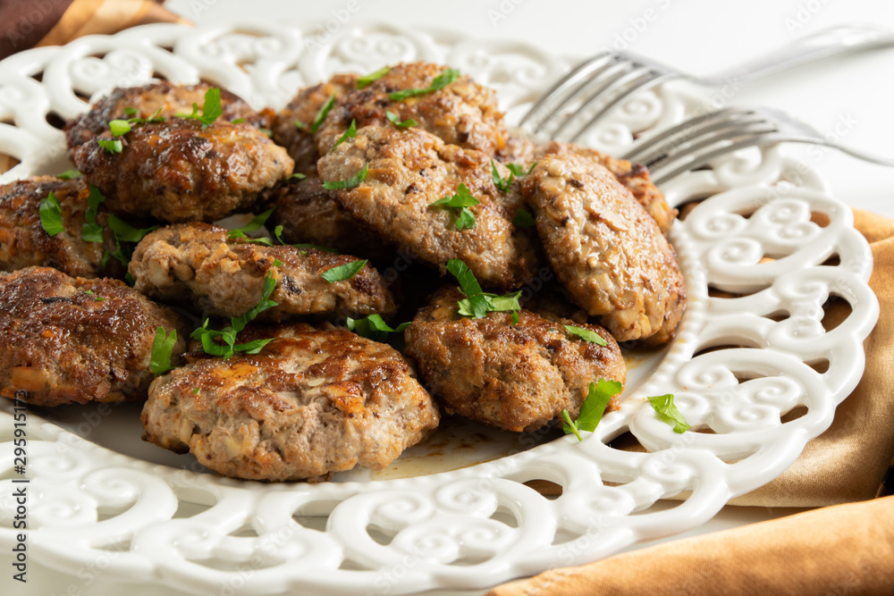 Top view of ready to eat meatballs with porcini mushrooms (edible Boletus) Top view of ready to eat meatballs with porcini mushrooms (edible Boletus)