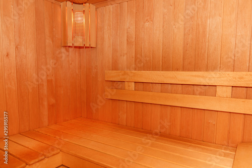 Wooden empty sauna room interior as background