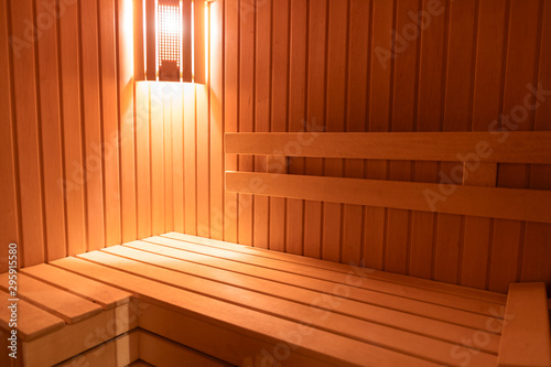 Wooden empty sauna room interior as background