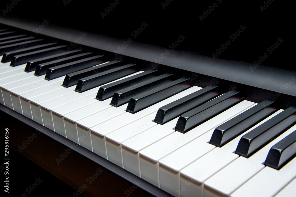 piano keys on black background perspective view piano keys on black background perspective view
