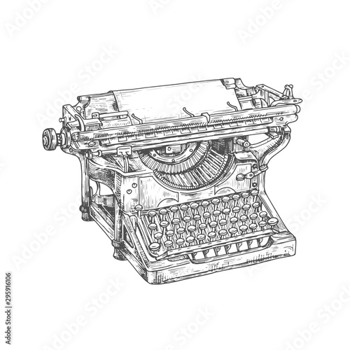 Vintage typewriter machine with paper and keyboard