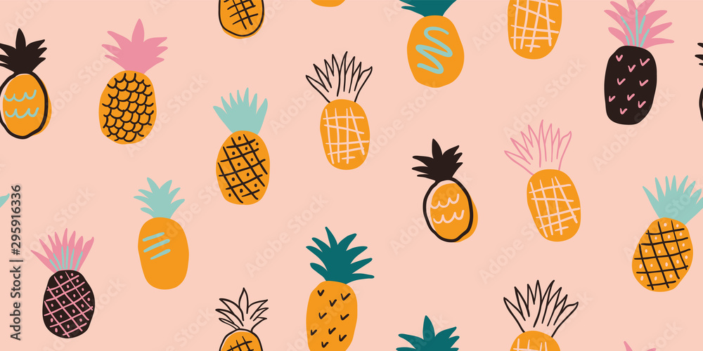 Fototapeta Colorful minimalistic pineapples pattern