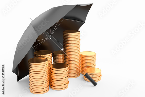 yields, consumption, expenditures - umbrella and stack of golden coins