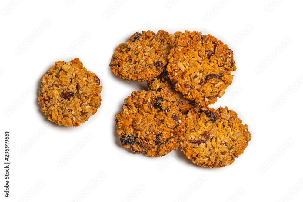 Granola cookies isolated on white background. Granola cookies isolated on white background.