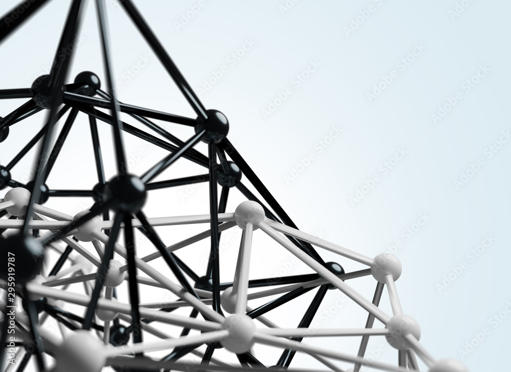 Abstract Mesh of Molecular Structure. Futuristic Shape of Connected Spheres and Lines - 3D render. Abstract Mesh of Molecular Structure. Futuristic Shape of Connected Spheres and Lines - 3D render.