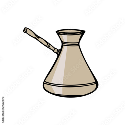 Colorful Vector illustration. Traditional coffee maker. Hand drawn element. Sketch style. Line art. Isolated on white background