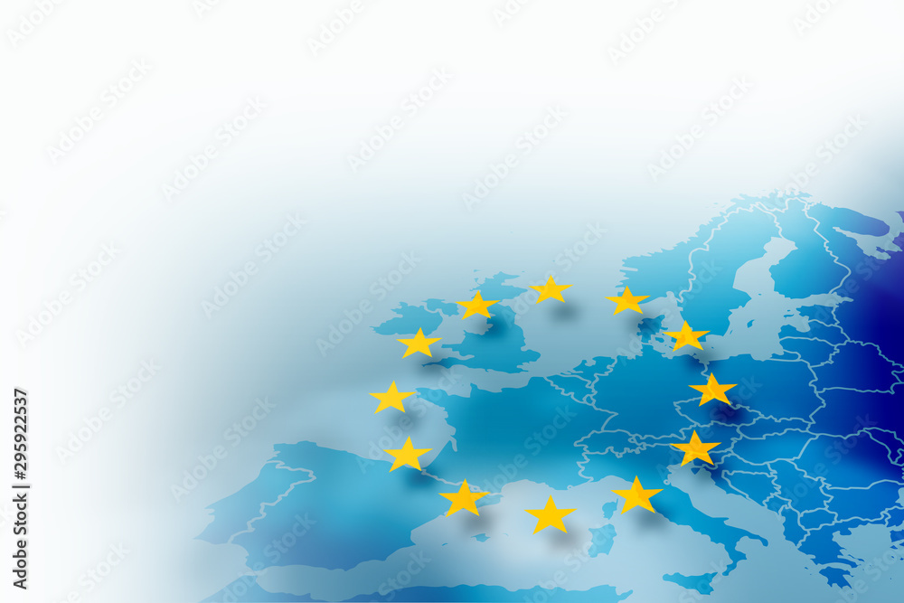Continent of Europe with national borders. Contains the symbol of the European Union.