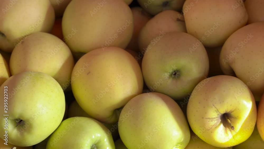 Yellow green apples on the market stall Yellow green apples on the market stall