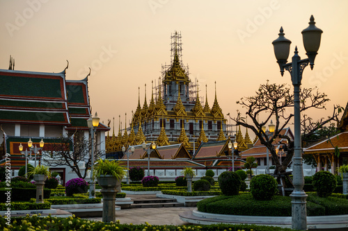 Temple during sunset in Bangkok Thailand