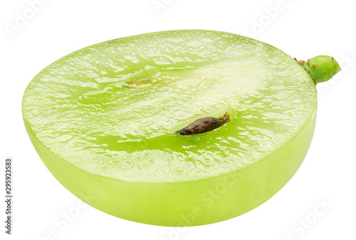 half of single green grape isolated on a white background
