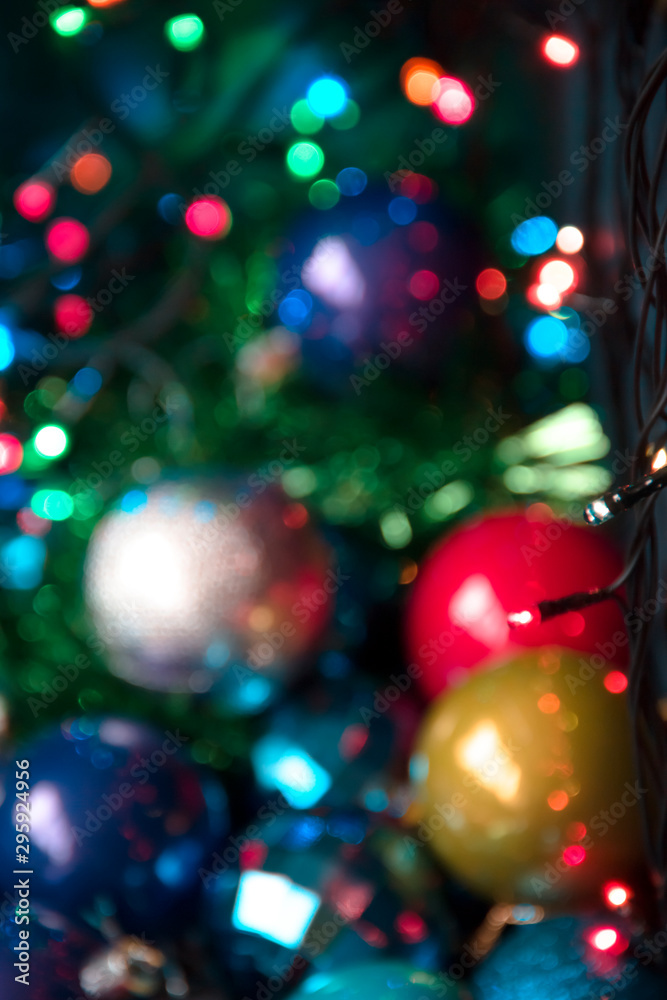 Christmas bright blur lights on blue background