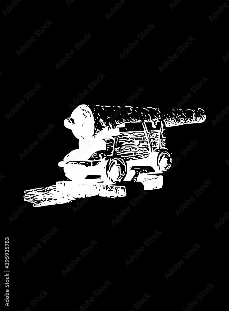 Artfully and ornate image of a medieval cannon in black and white colors optics Artfully and ornate image of a medieval cannon in black and white colors optics