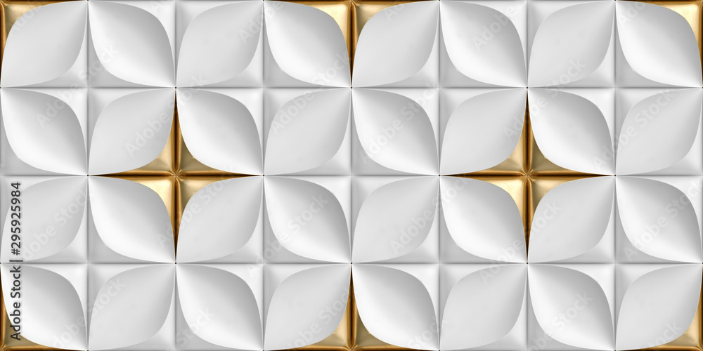3D Wallpaper of tiles made of white leather with gold decorative elements.  High quality seamless texture. Stock Illustration | Adobe Stock