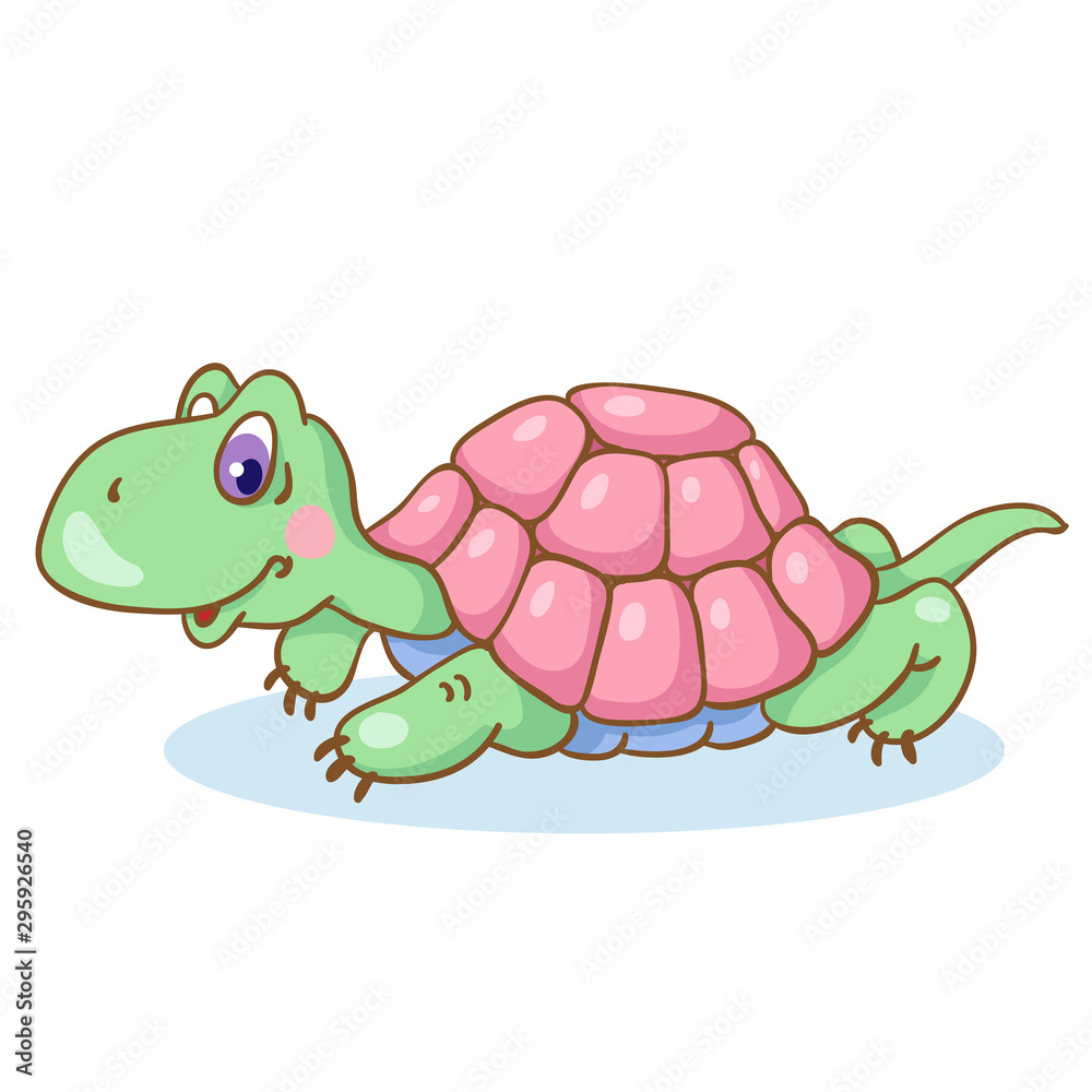 Fototapeta premium Cute little turtle in cartoon style, isolated on white background. Vector illustration.