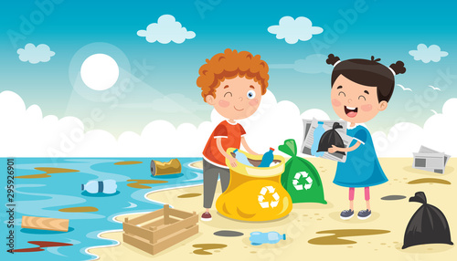 Little Children Cleaning The Beach