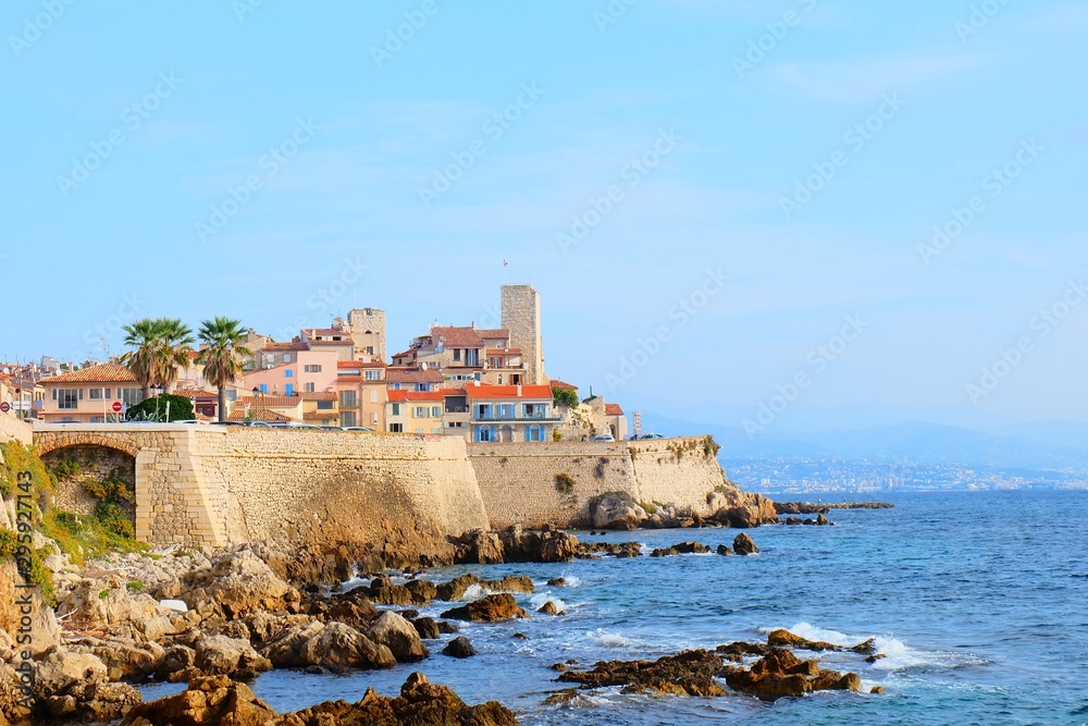 View to the old town of Antibes, France