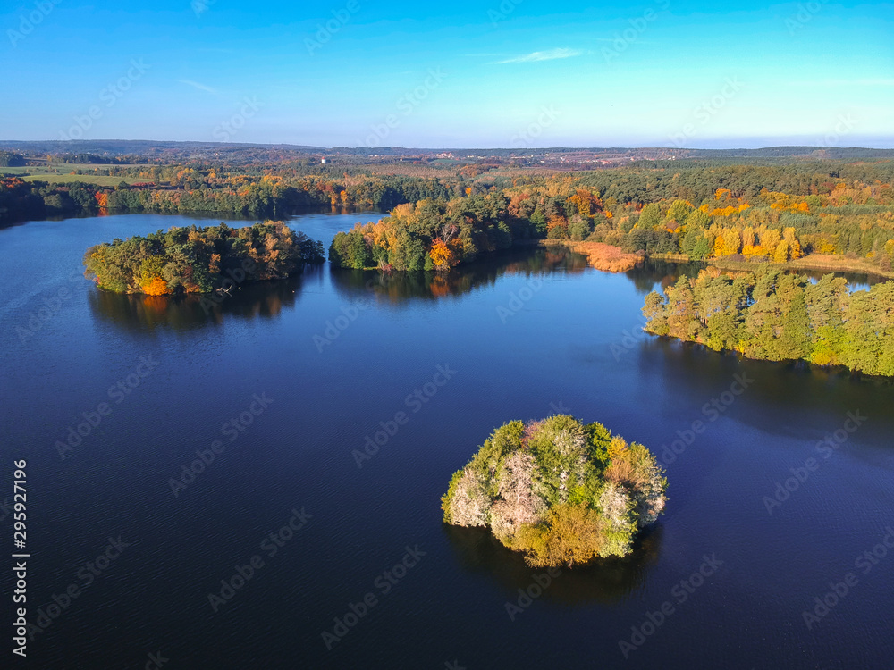 Aerial landscape of the lake in autumn, Poland