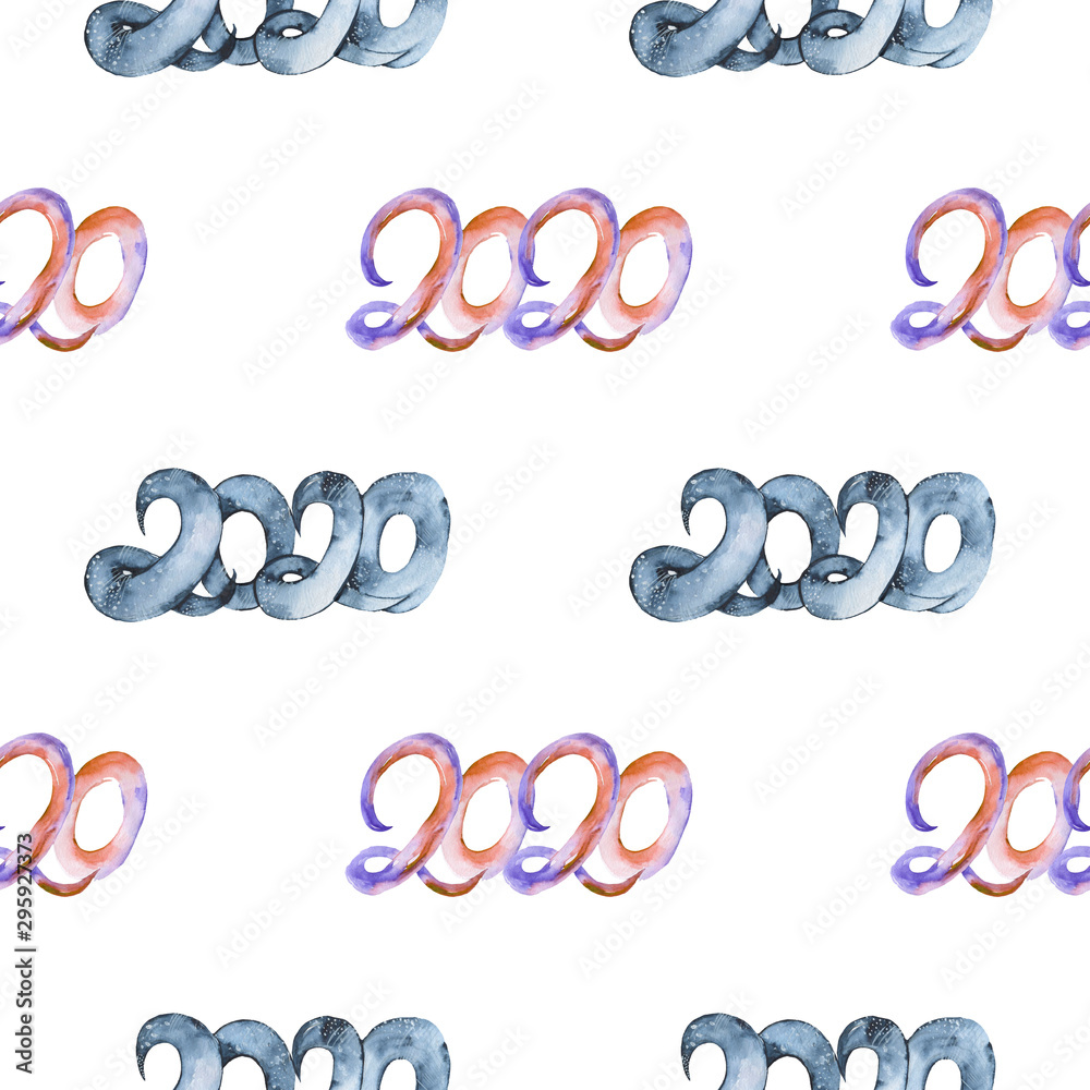 Fototapeta premium 2020 watercolor New Year sign on white background. New Year illustration.
