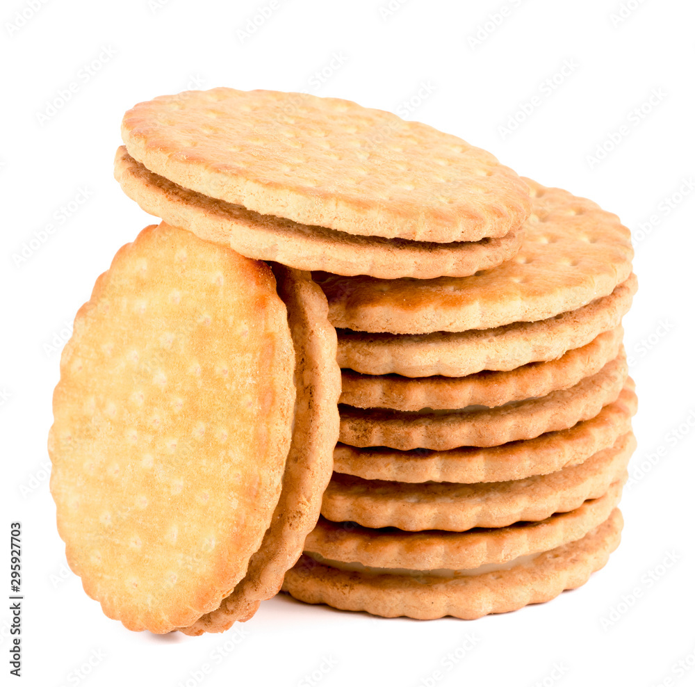 Vanilla cookies with cream filling on white background Vanilla cookies with cream filling on white background