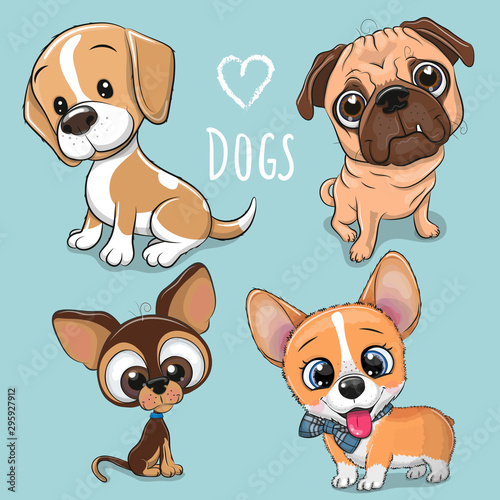 Cute Cartoon Dogs on a blue background