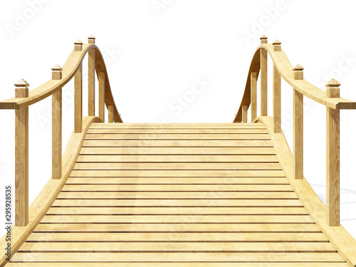 Decorative wooden bridge isolated on a white background. 3d rendering
