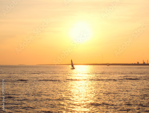 Sailing boat on the sea at sunset. © andreysp03