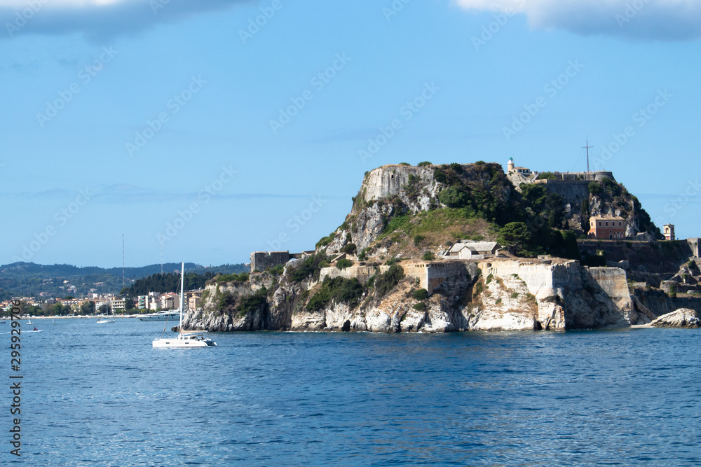 Old ancient fortress on the coast of Corfu island, Kerkyra, Greece