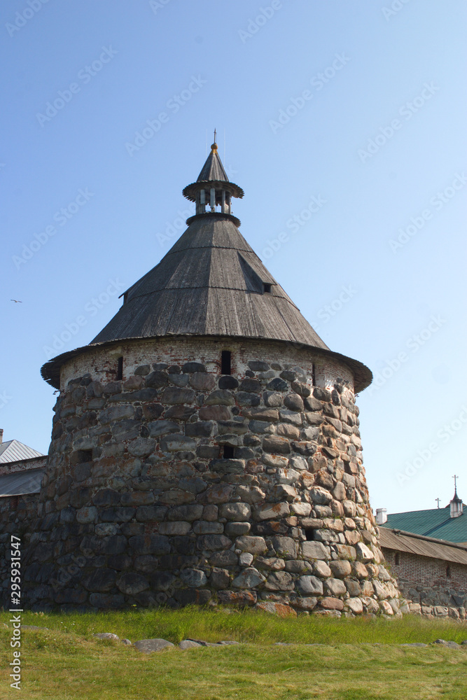 Image of the Watchtower of the monastery fortress. Solovki. Russia.