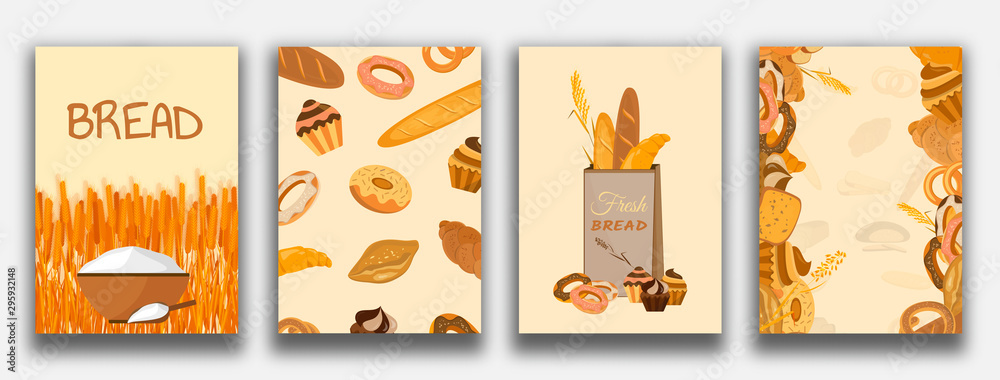 Set of banner with bakery products. Wheat, rye and whole grain bread ...