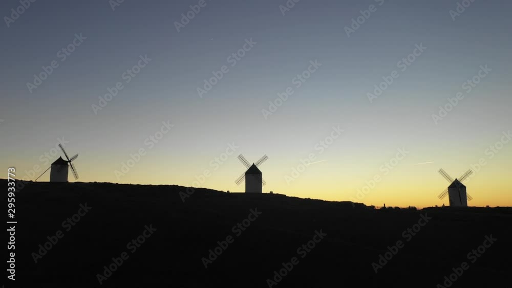 Drone view of Windmills in Spain, La Mancha, Toledo