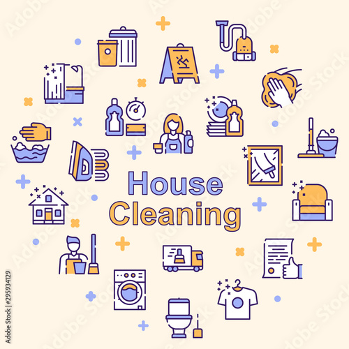 Cleaning service linear icons set