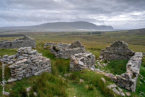 Deserted village of Slievemore in Co. Mayo, Ireland. August 2019