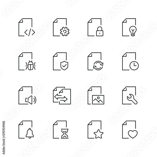Document related icons: thin vector icon set, black and white kit
