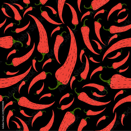 Red chili pepper pattern on black background