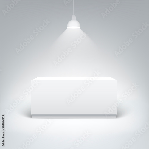 Mock up white exhibition stand Isolated on white background. Vector white blank trade exhibition with illuminated