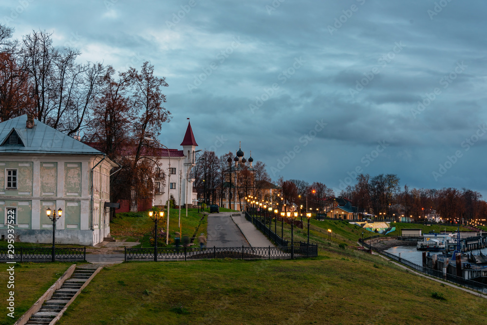 Embankment of the Volga River in the city of Uglich, Russia