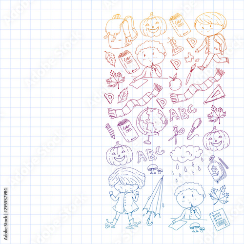 Back to school vector pattern. Education icons for children.