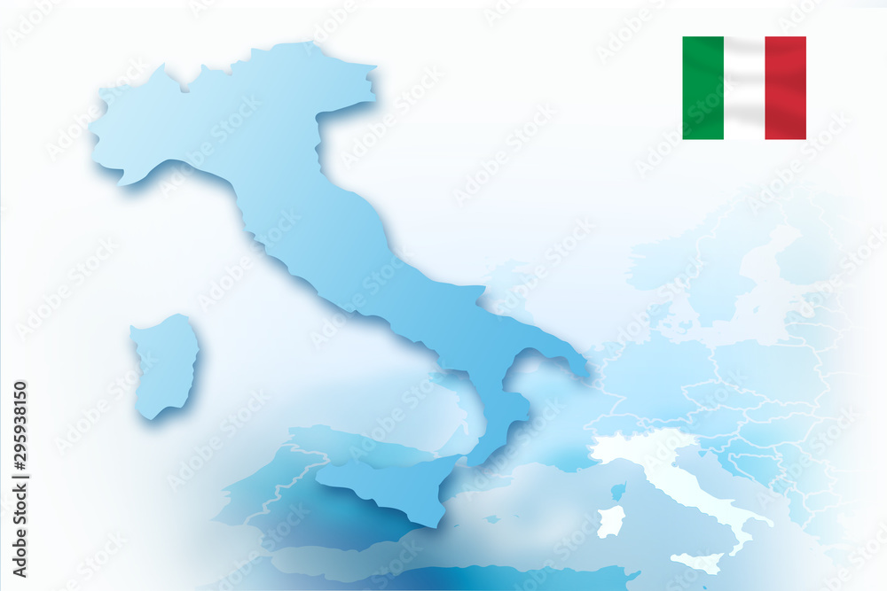An illustrative outline of the territory of Germany against the backdrop of Europe. Contains the national flag