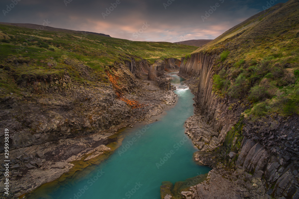 Spectacular basalt canyon Studlagil Iceland