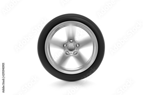 Fotografie Spinning car wheel isolated on white background.