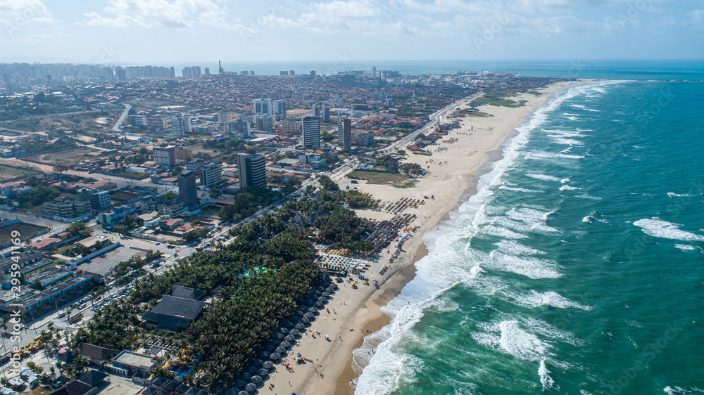 Aerial view of the most famous beach of Fortaleza / Brazil. 