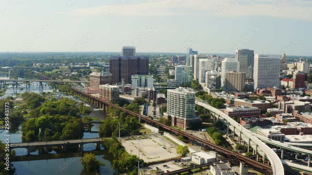 Aerial of Richmond City, highways and bridges in Richmond, drone shooting of industrial Virginia Aerial of Richmond City, highways and bridges in Richmond, drone shooting of industrial Virginia