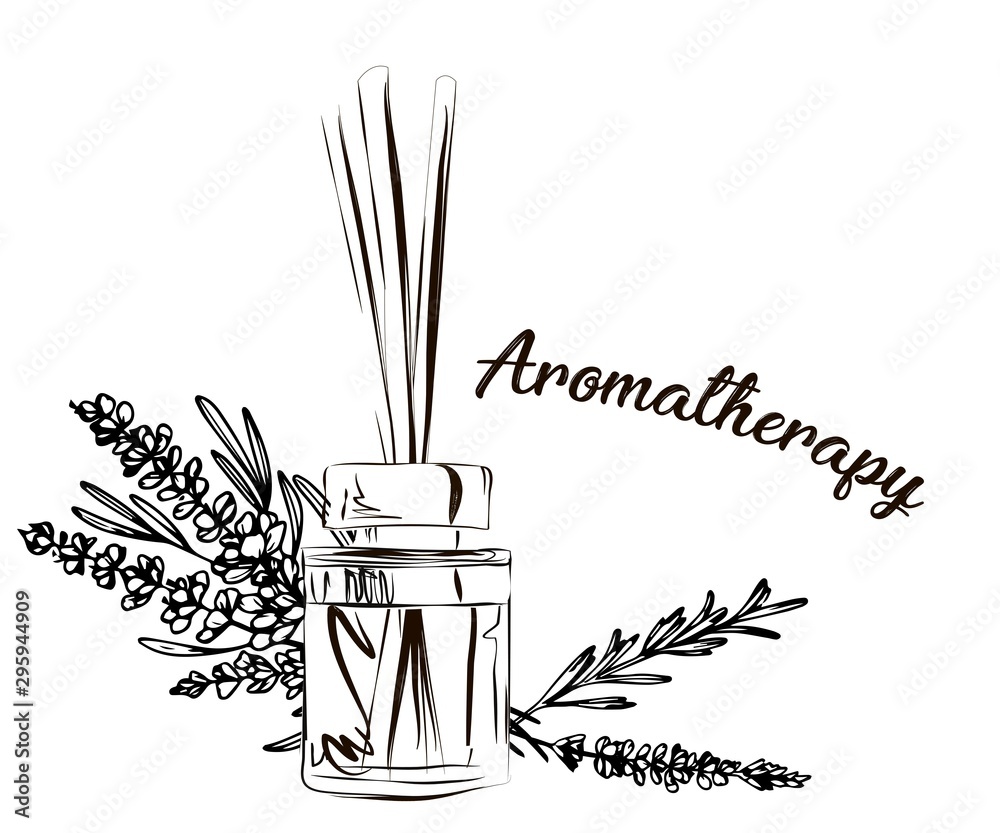 incense sticks in a diffuser, flower aromatherapy for spa salon and home, vector illustration with flower on a white background incense sticks in a diffuser, flower aromatherapy for spa salon and home, vector illustration with flower on a white background