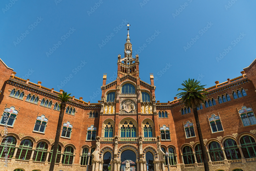 Complex of buildings of Hospital Sant Pau, modernism architecture, in Barcelona