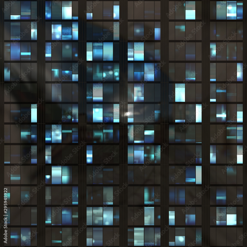 Obraz premium Modern office skyscraper seamless (horizontally and vertically) pattern, simple glass, metal, concrete hight technology buildings, dark and light windows at night, very high resolution, easy design