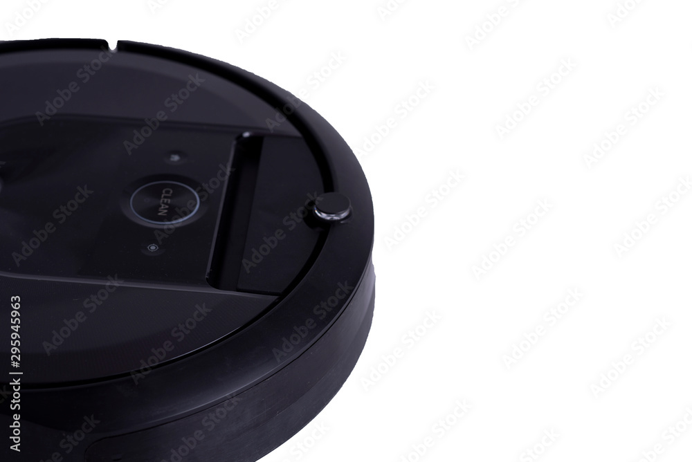 Robotic vacuum cleaner isolated on white background. New technology concept. Robotic vacuum cleaner isolated on white background. New technology concept.
