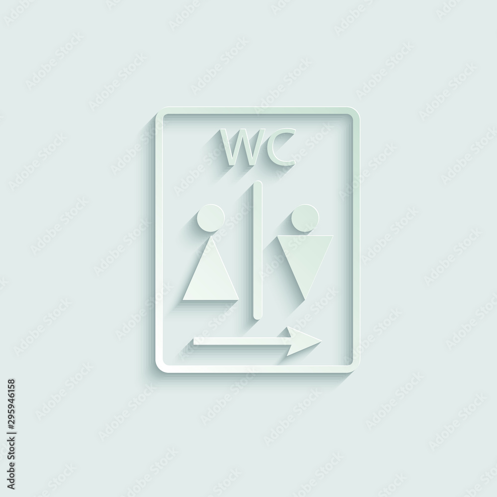  wc icon. Toilet and restroom icon. Man and woman icon paper with shadow 